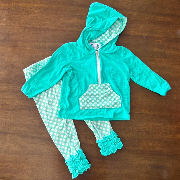 Teal and White Polka Dot Boutique Girls 2 Piece Outfit Matching Set size XS - Picture 1 of 10